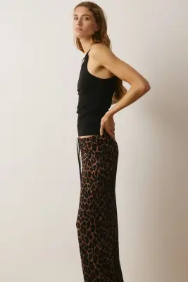 Pantalon de pyjama en coton mélangé - Marron foncé/imprimé léopard — photo 3