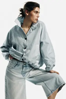 Veste oversize avec base à effet boule - Gris clair — photo 2