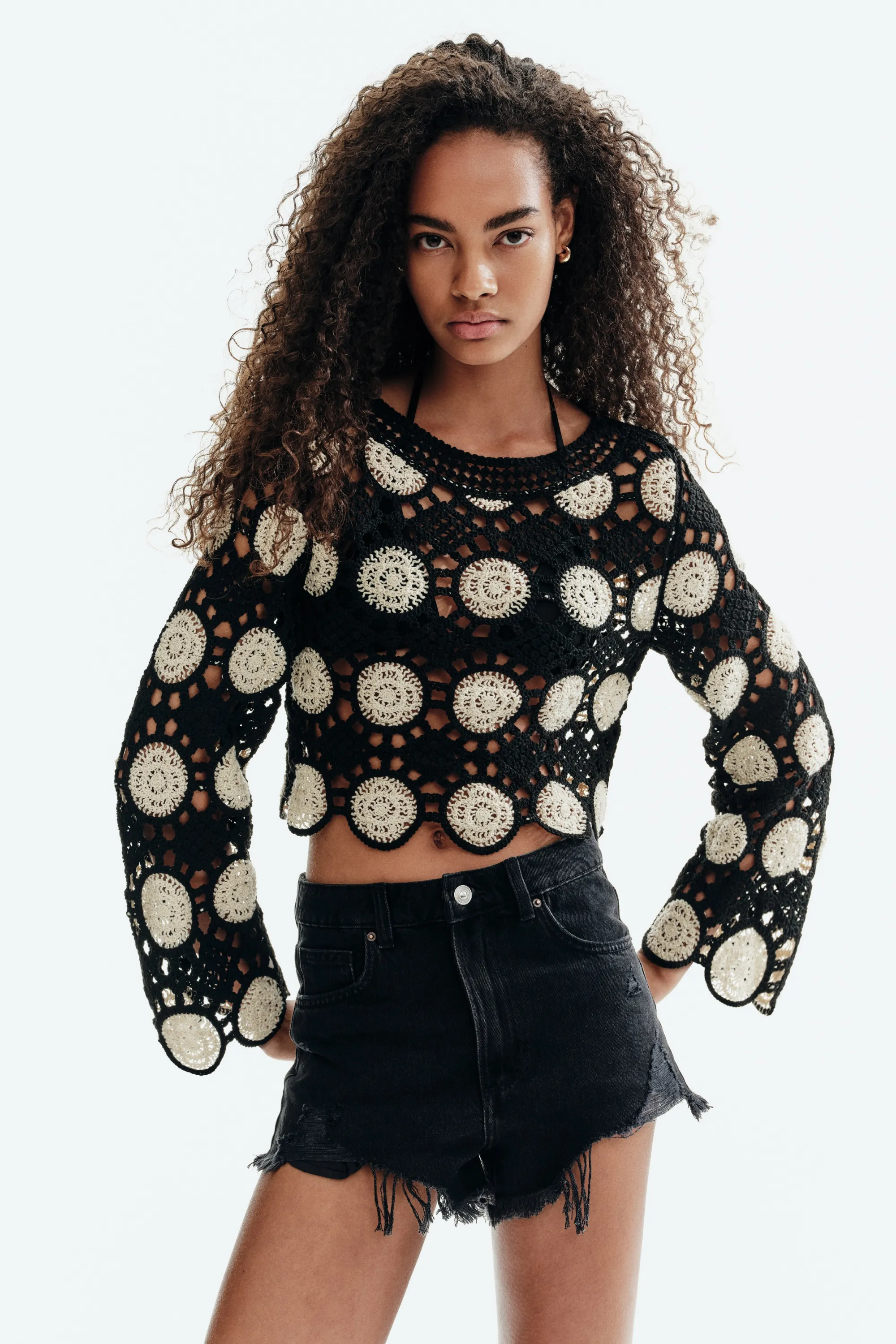 Short en denim à effet usé - Noir