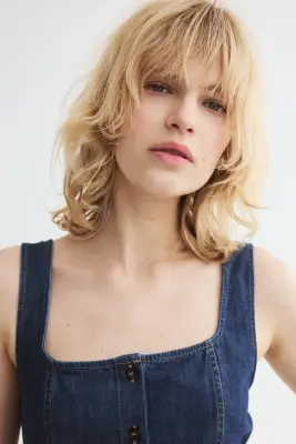 Top péplum en denim - Bleu denim foncé — photo 2