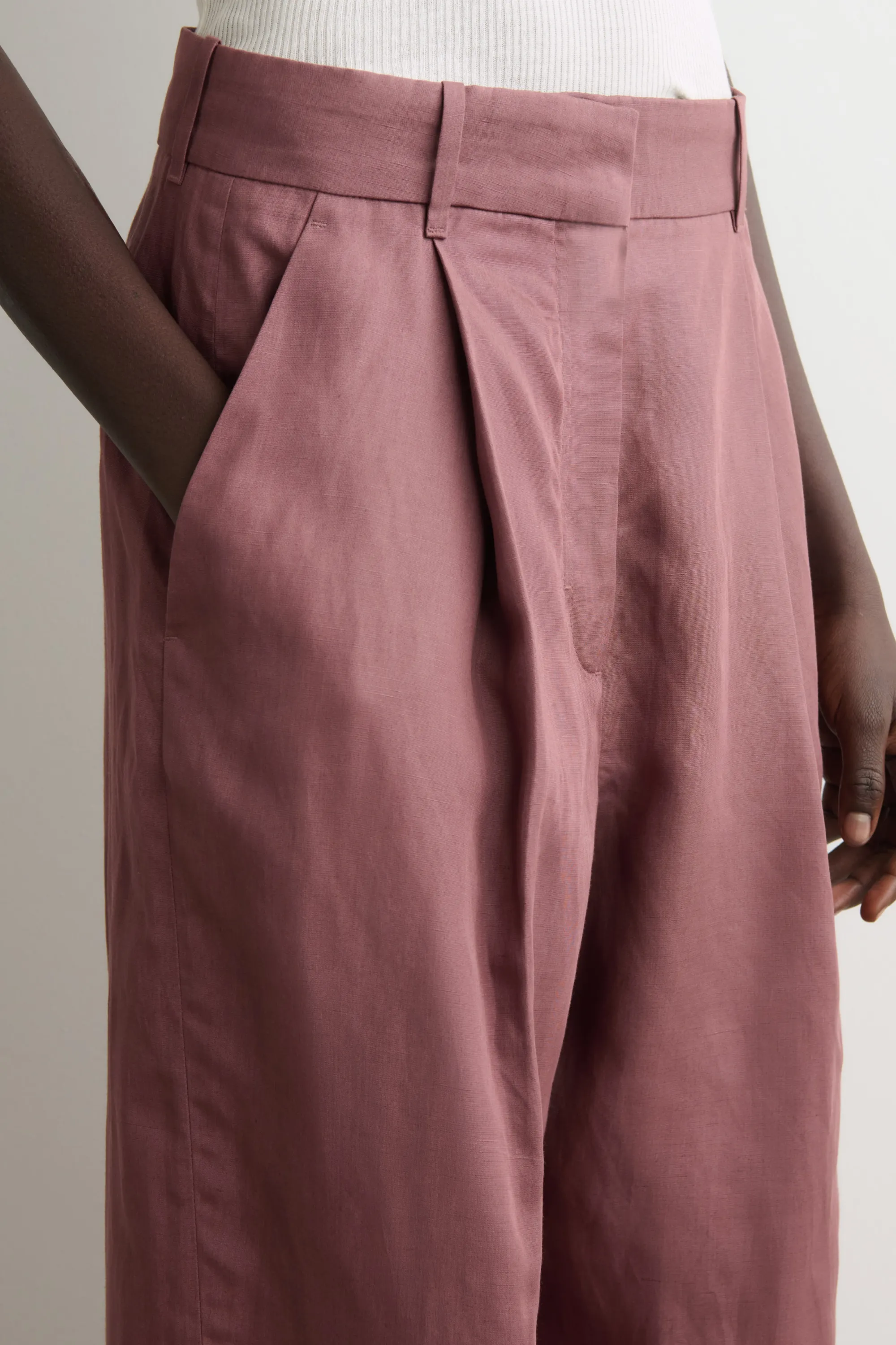 PANTALON LARGE EN LIN MÉLANGÉ DÉCONTRACTÉ - ROUILLE