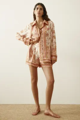 Chemise imprimée en lyocell - Beige clair/motif cachemire — photo 2