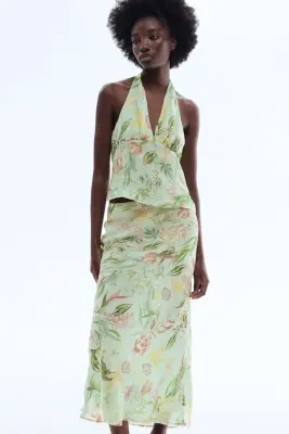 Jupe imprimée en viscose - Vert clair/fleuri — photo 1