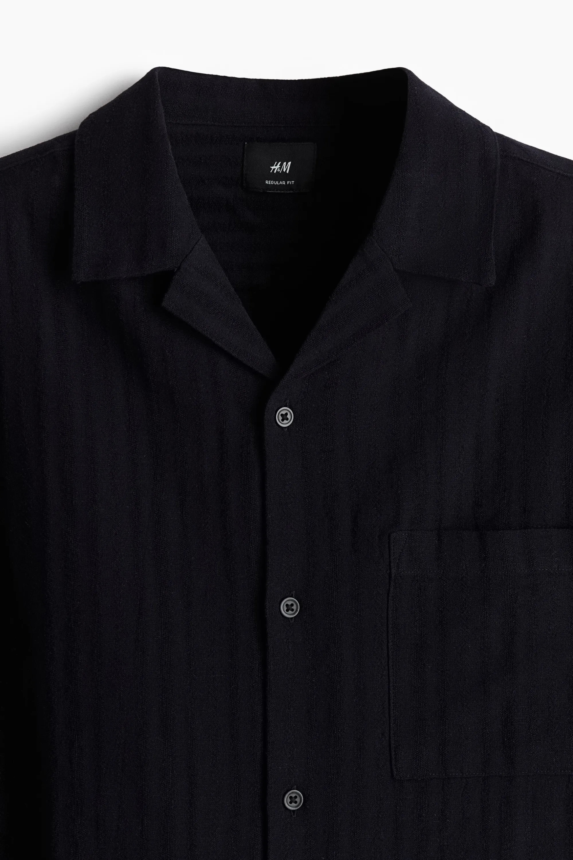 Chemise Regular Fit en lin mélangé avec col cubain - Bleu marine