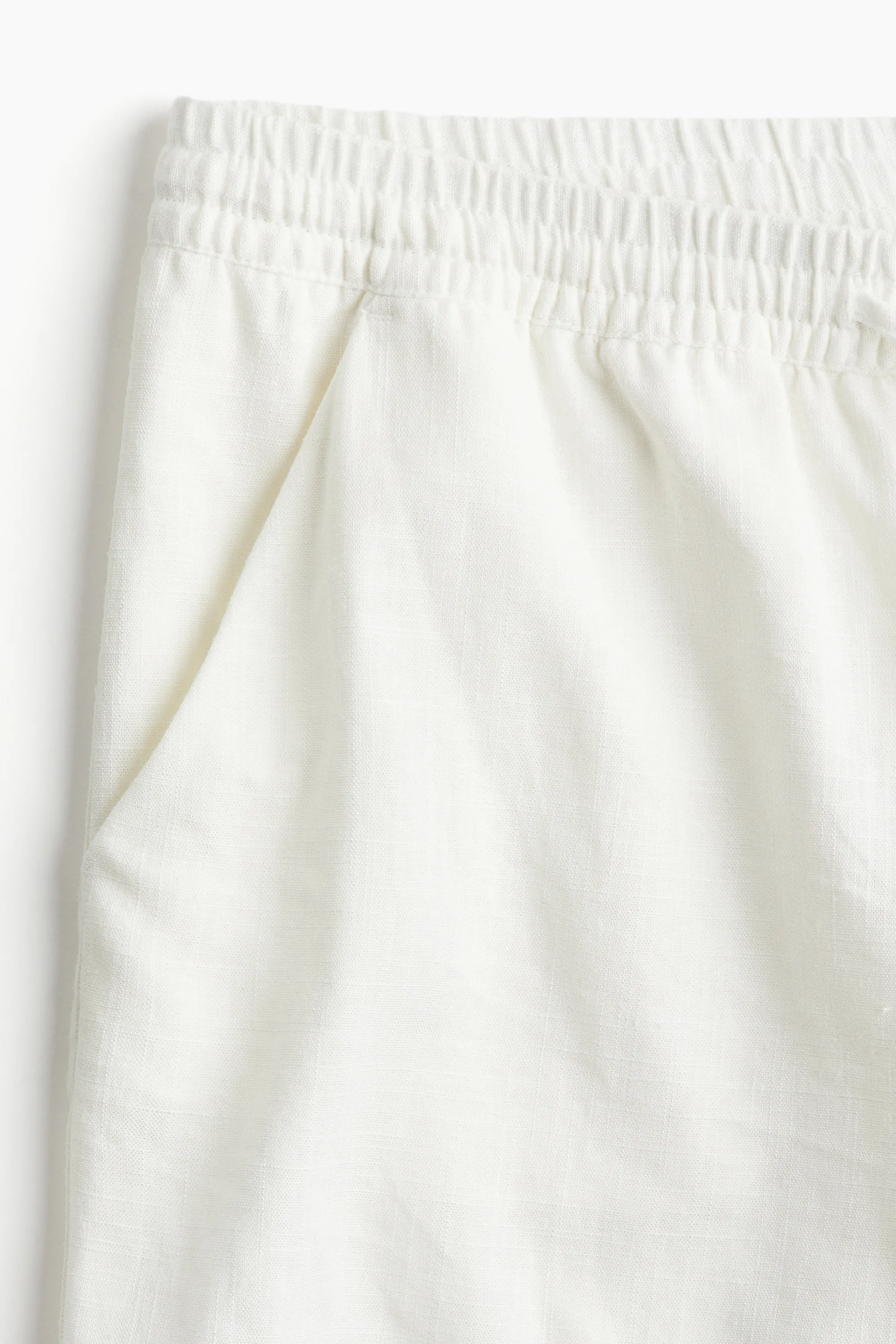 Short en lin mélangé avec taille élastique - Crème