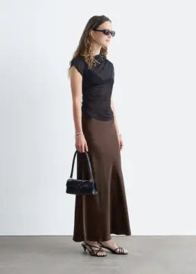 Jupe longue en satin - Marron foncé — photo 3