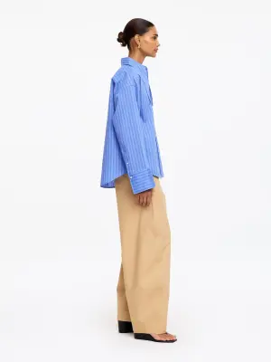Chemise en coton avec col foulard - Bleu/Rayé — photo 2