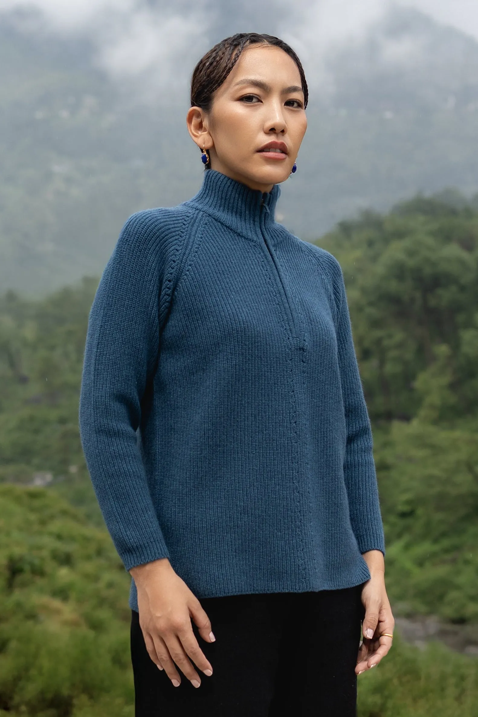 Pull col camionneur - bleu pétrole