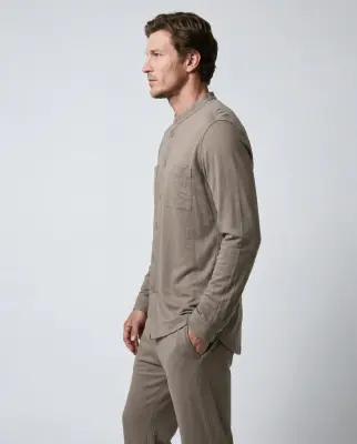 Chemise Coffee Latte Manches Longues en Coton / Lin — photo 3