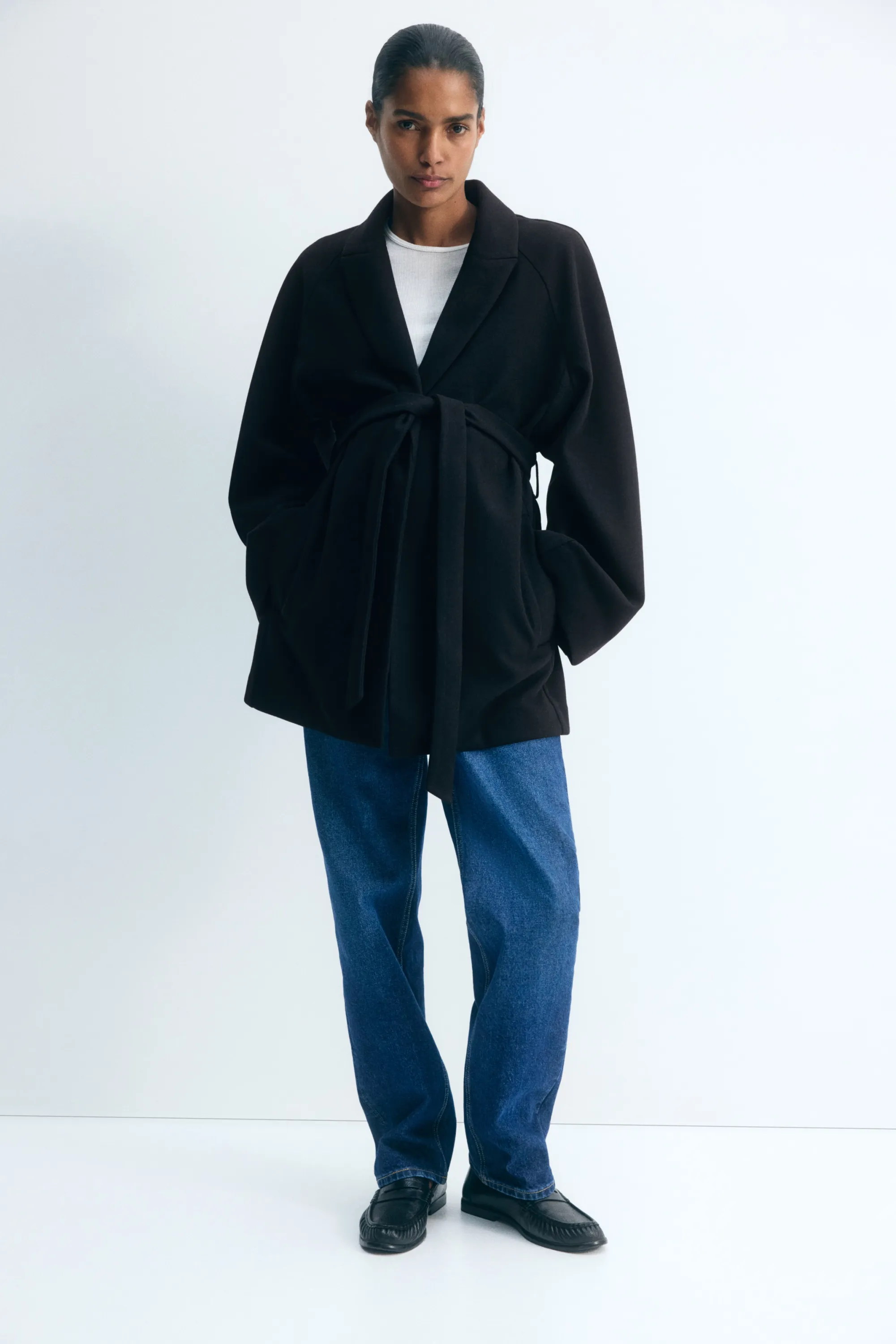 MAMA Manteau avec ceinture à nouer - Noir