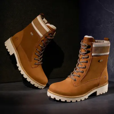 Bottines Remonte D0W72-22 Camel - Cuir Suédé Lacets Zip Grande Pointure Femme — photo 4