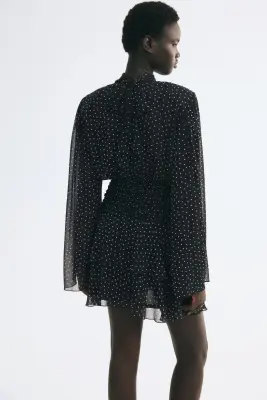 Robe cintrée en mousseline - Noir/pois — photo 2
