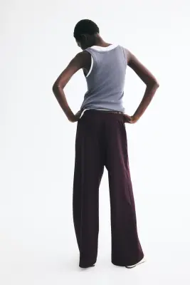 Pantalon finement côtelé avec cordon de serrage - Violet foncé — photo 3