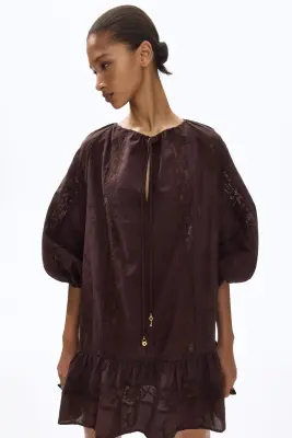 Robe tunique avec dentelle - Marron foncé — photo 1