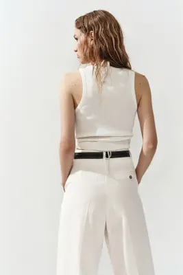 Chino en coton avec ceinture - Crème — photo 3