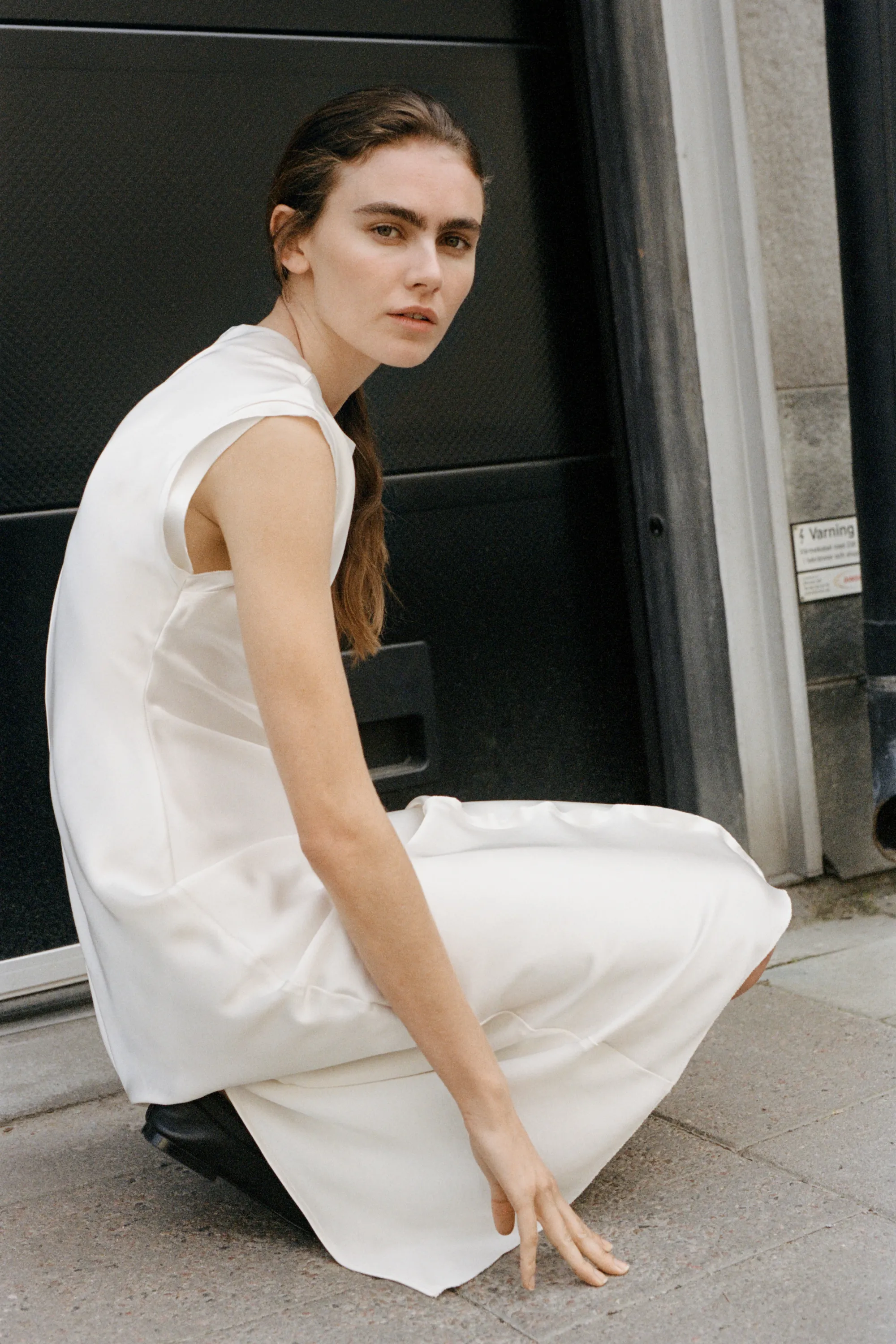 Robe midi en satin - Ivoire