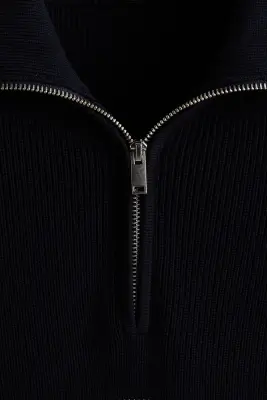 Pull Regular Fit avec col zippé - Bleu marine/rayé — photo 5