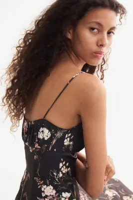 Robe imprimée à bretelles fines - Noir/fleuri — photo 2