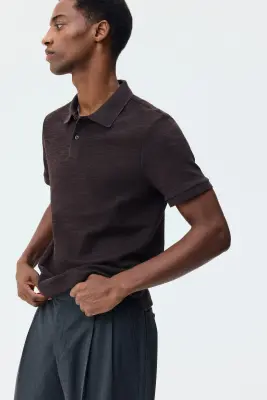 Polo Slim Fit en maille jacquard - Marron foncé — photo 3