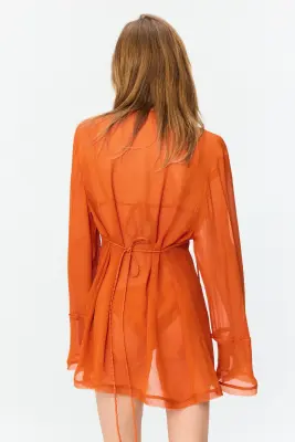 Blouse vaporeuse à nouer - Orange — photo 2