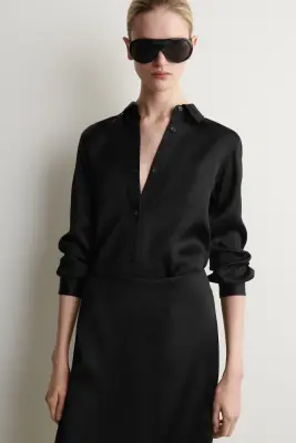 JUPE PORTEFEUILLE SATINÉE - NOIR — photo 1