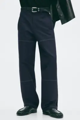 Pantalon Loose Fit en coton - Bleu denim foncé — photo 1