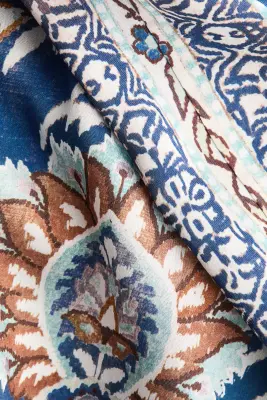Pantalon en viscose mélangée avec taille élastique - Bleu/motif — photo 3