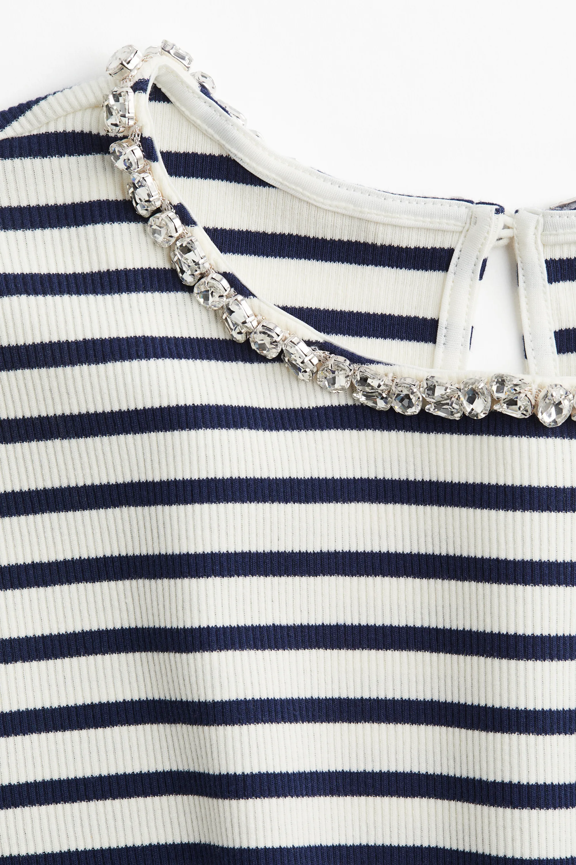T-shirt à strass - Blanc/rayures bleu foncé