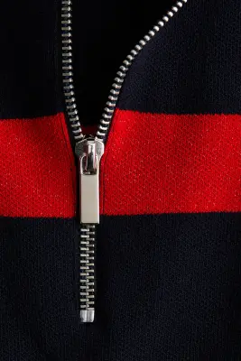 Pull à col zippé - Bleu marine/rayé — photo 6