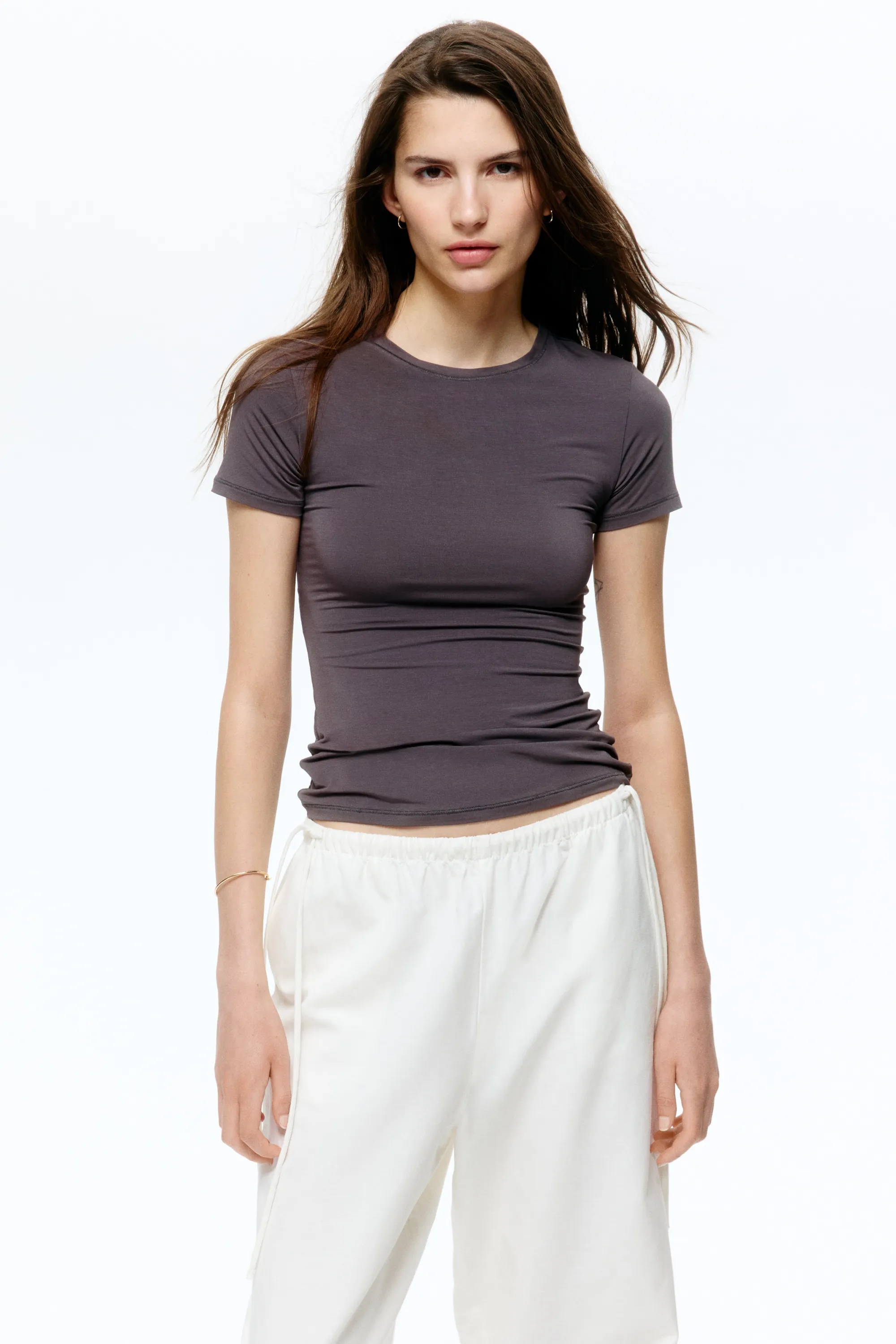 T-shirt ajusté en modal - Violet ancien foncé