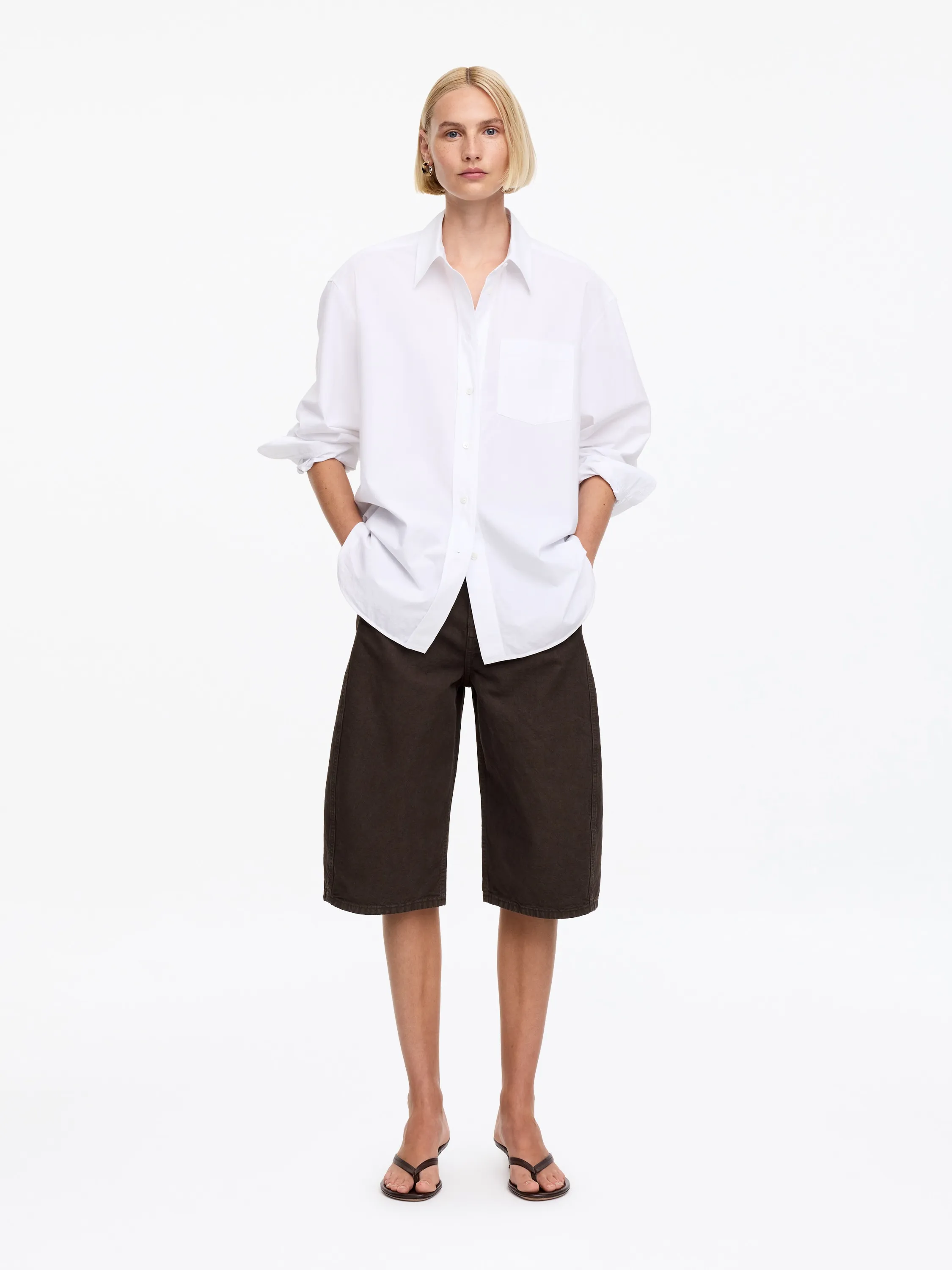 Short en toile à jambes barrel - Marron foncé