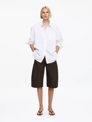 Short en toile à jambes barrel - Marron foncé — photo 1