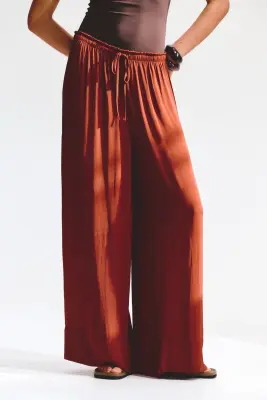 Pantalon large avec cordon de serrage - Brun rouille — photo 1