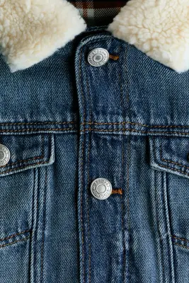 Veste en denim avec col en tissu Teddy bear - Denim blue — photo 3