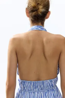 Robe dos nu avec cordons de serrage - Bleu/rayé — photo 2