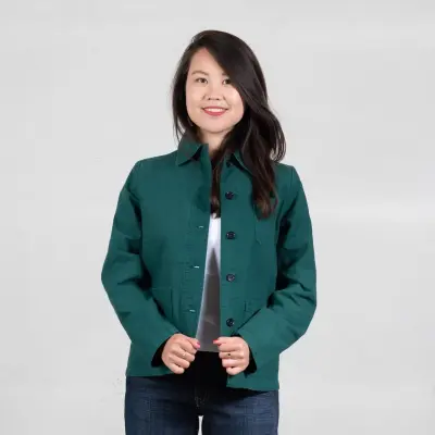 Veste de travail en croisé coton bio 1G/4F - Vert Bouteille — photo 3
