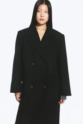 LOGAN MANTEAU CROISÉ EN LAINE MÉLANGÉE - Noir — photo 2