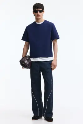 T-shirt délavé Regular Fit - Bleu foncé — photo 1