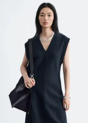 Robe midi en coton et laine - Bleu foncé — photo 1