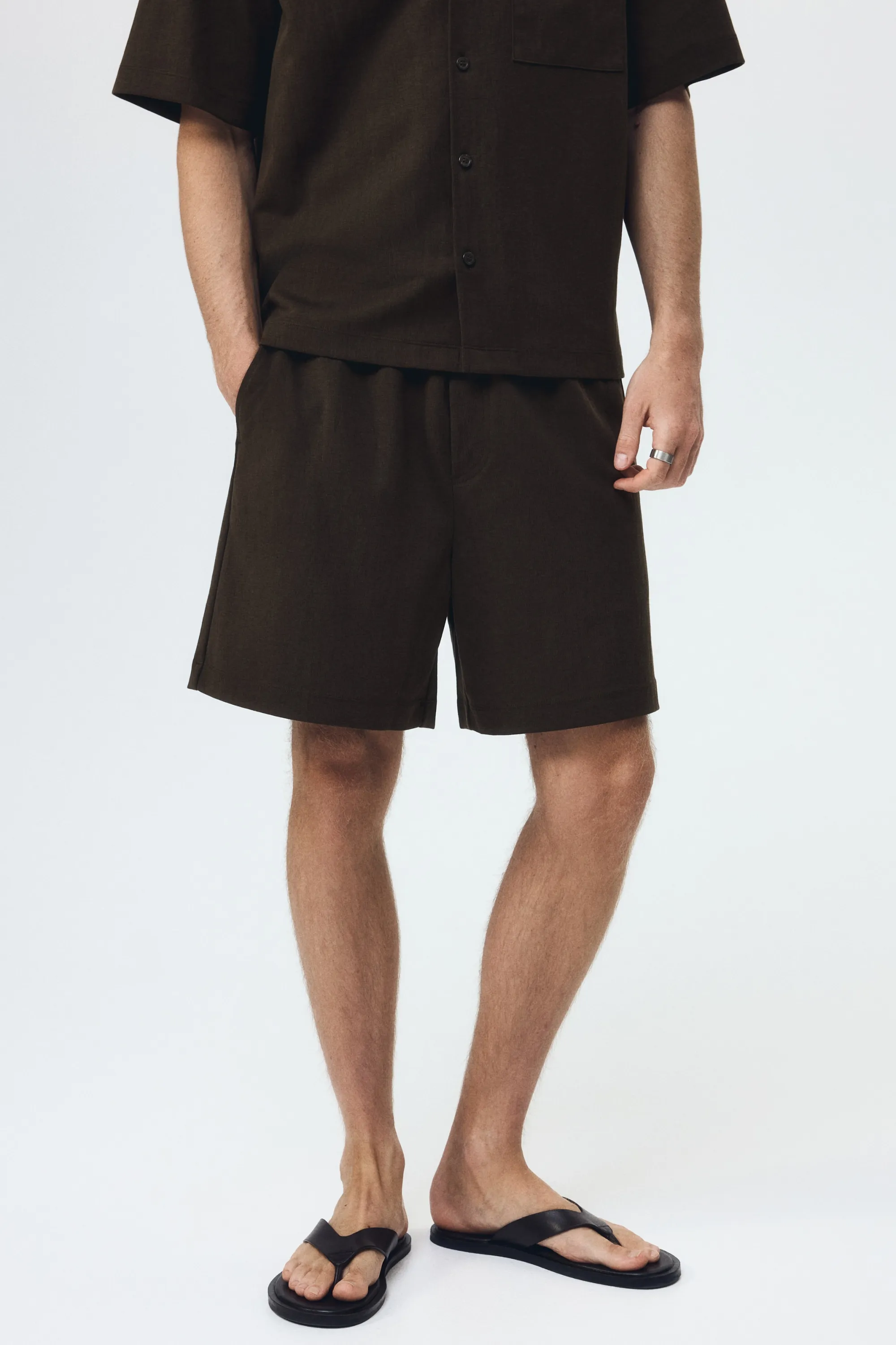 Short Relaxed Fit en interlock - Vert kaki foncé