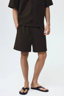 Short Relaxed Fit en interlock - Vert kaki foncé — photo 1