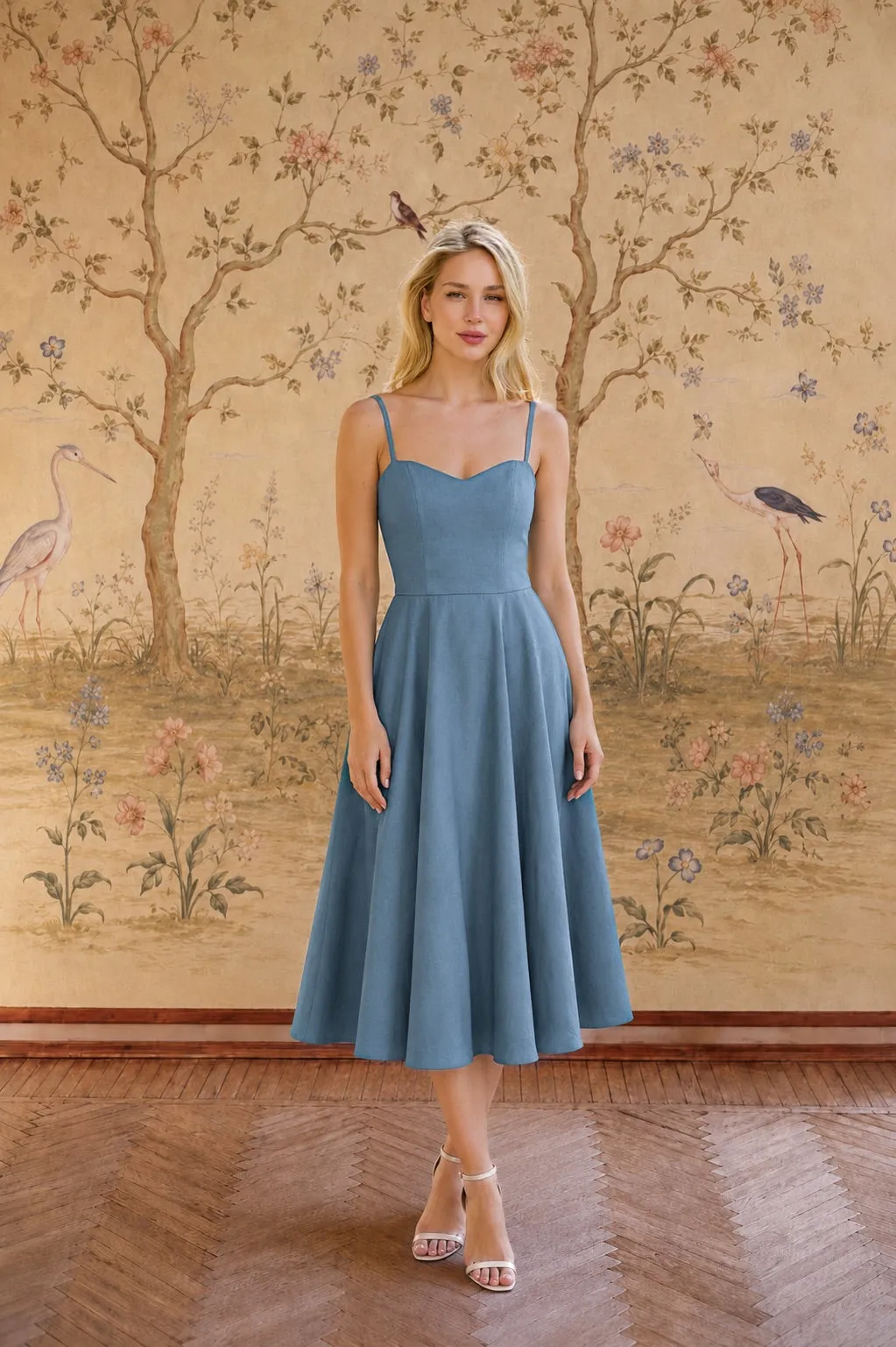 Bardot Linen Dress - Grey blue