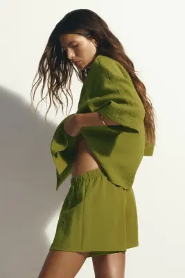 Short avec broderie anglaise - Vert — photo 4