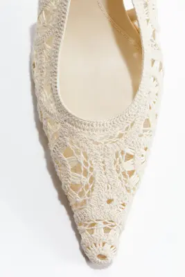 Escarpins à talon avec bride arrière - Crème — photo 2
