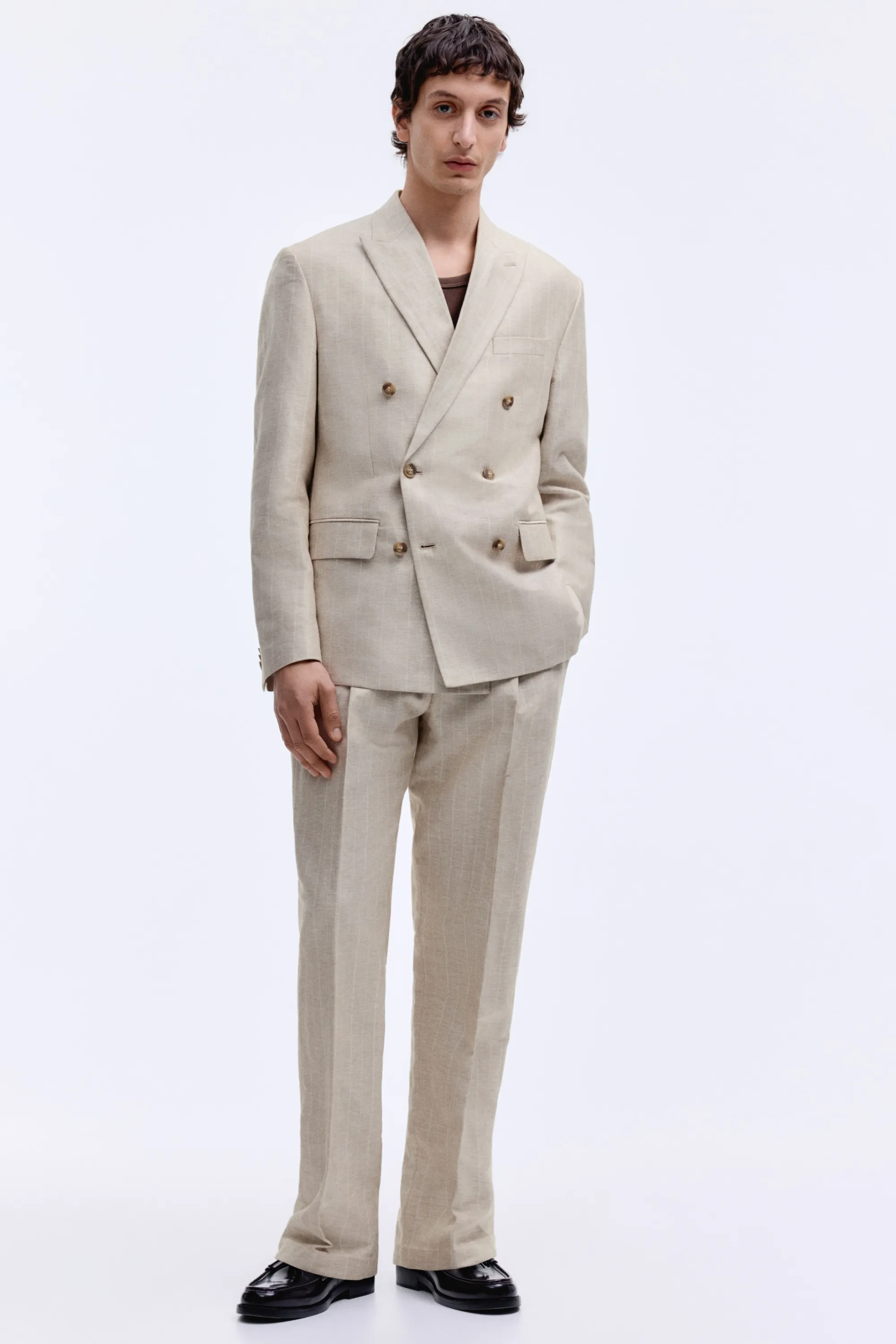 Veste Regular Fit à fermeture croisée - Beige clair/rayé