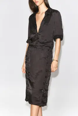JUPE MIDI TEXTURÉE - BRUN — photo 2