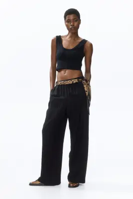 Pantalon en lin mélangé avec foulard - Noir — photo 1