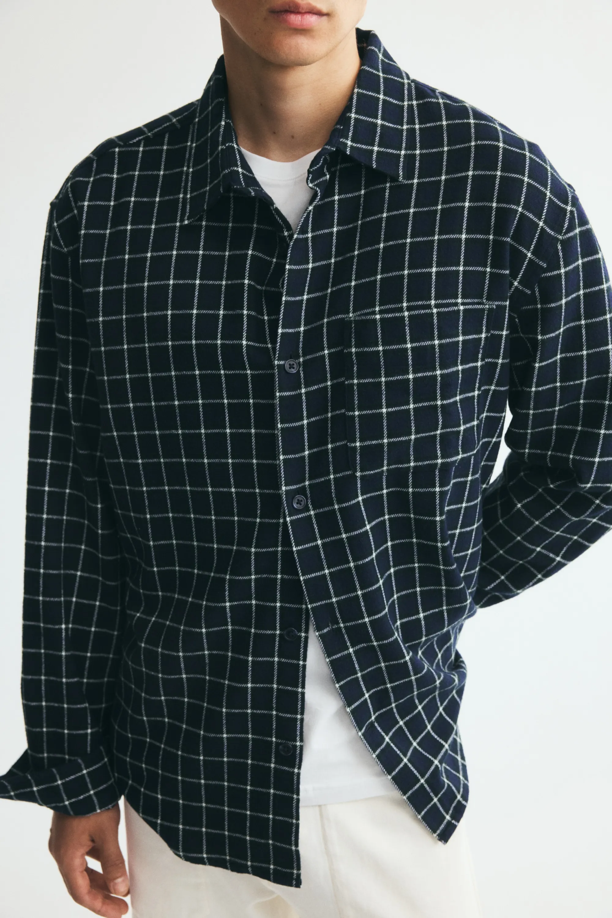 Chemise Relaxed Fit en flanelle - Bleu foncé/carreaux