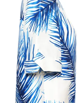 Blouse manches courtes en gazar de soie imprimé palmiers bleu et blanc Prix boutique 320€ Taille 36 — photo 2