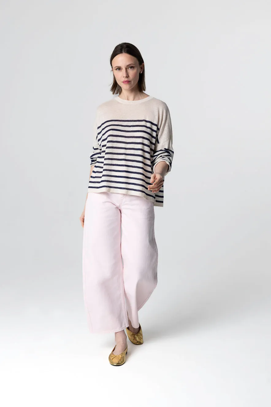 Pull Blue Moon Rayé Col Rond Manches Longues en Lin